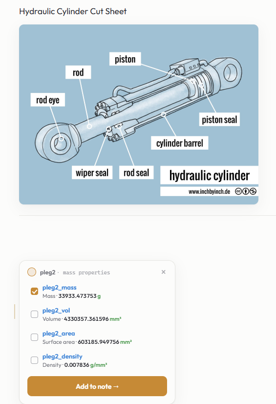 SOLVEpad mass properties modal