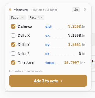 SOLVEpad measurement dialog